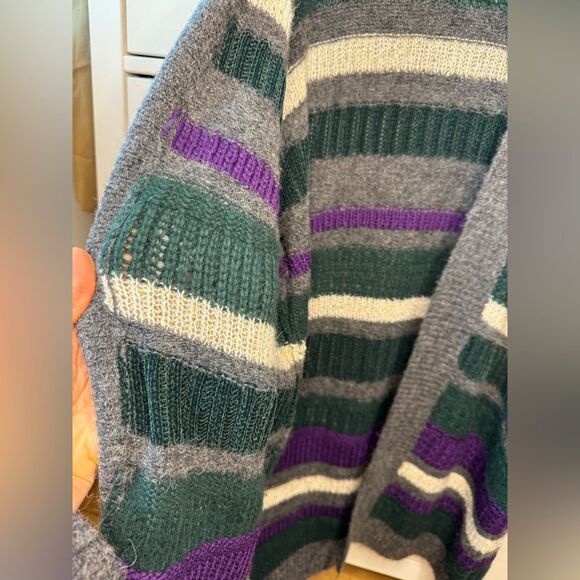 Per Se Merino Wool women’s luxury open front long cardigan size M-L green purple - Picture 10 of 17